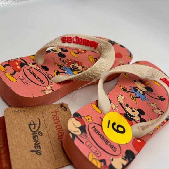 Havaianas Disney Retro Mickey & Minnie Print Toddler Flip Flops Pink Size 9C - Picture 3 of 13